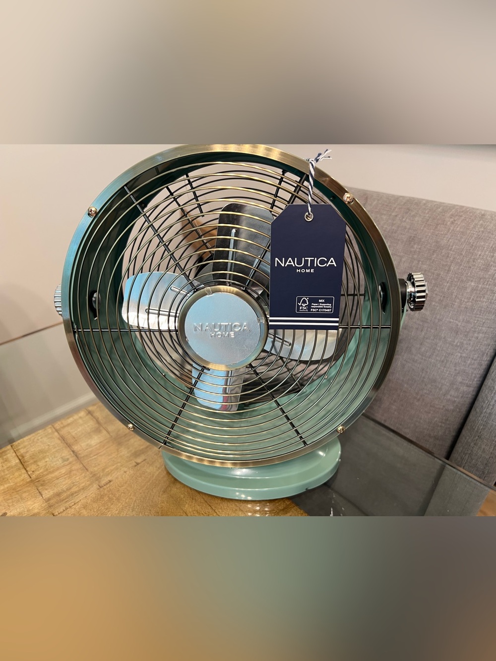 Nautica Retro Minty/sage Green Table Fan with Silver Blades
